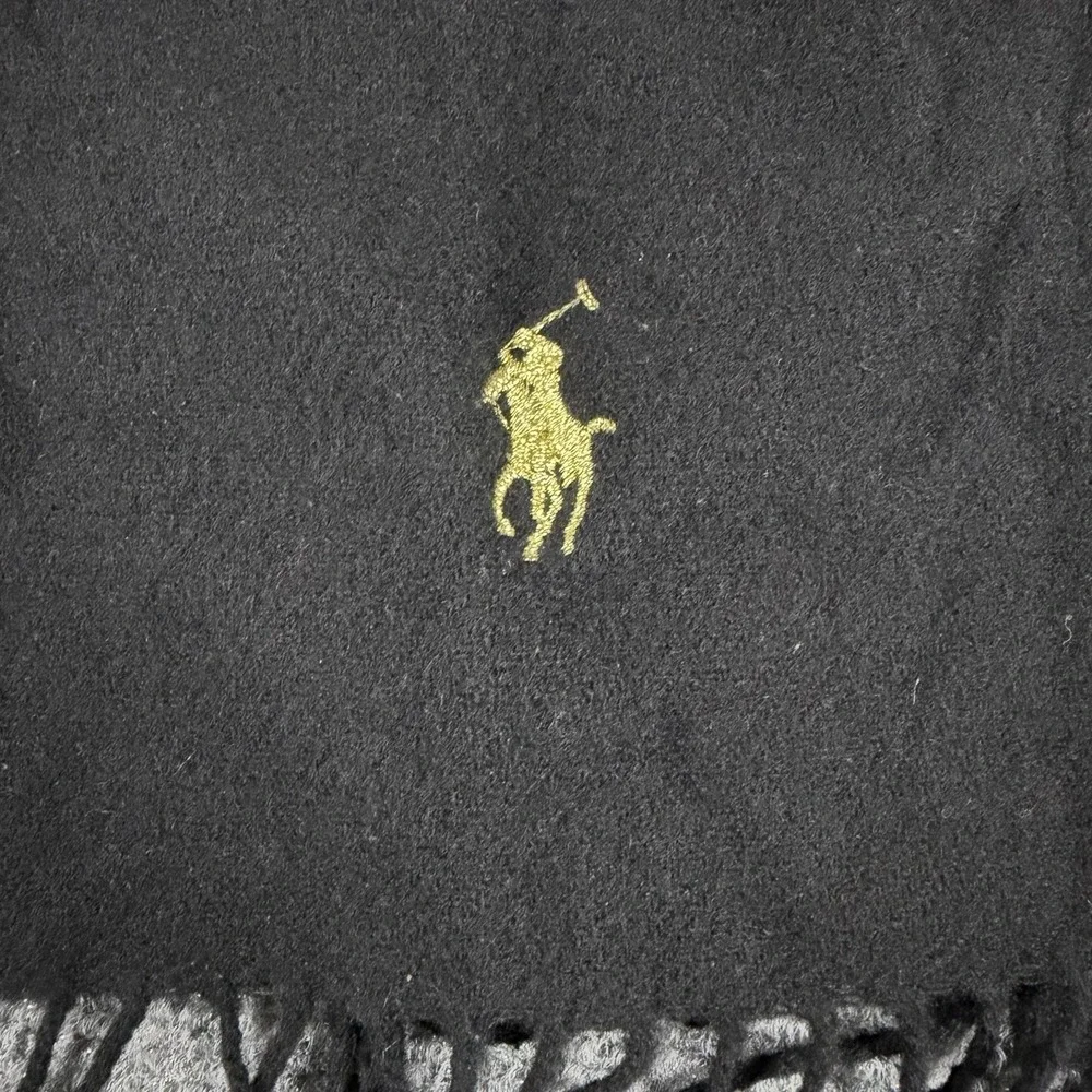 Vintage Polo Ralph Lauren Lambs Wool Scarf Black Tassel Fringe Pony Italy